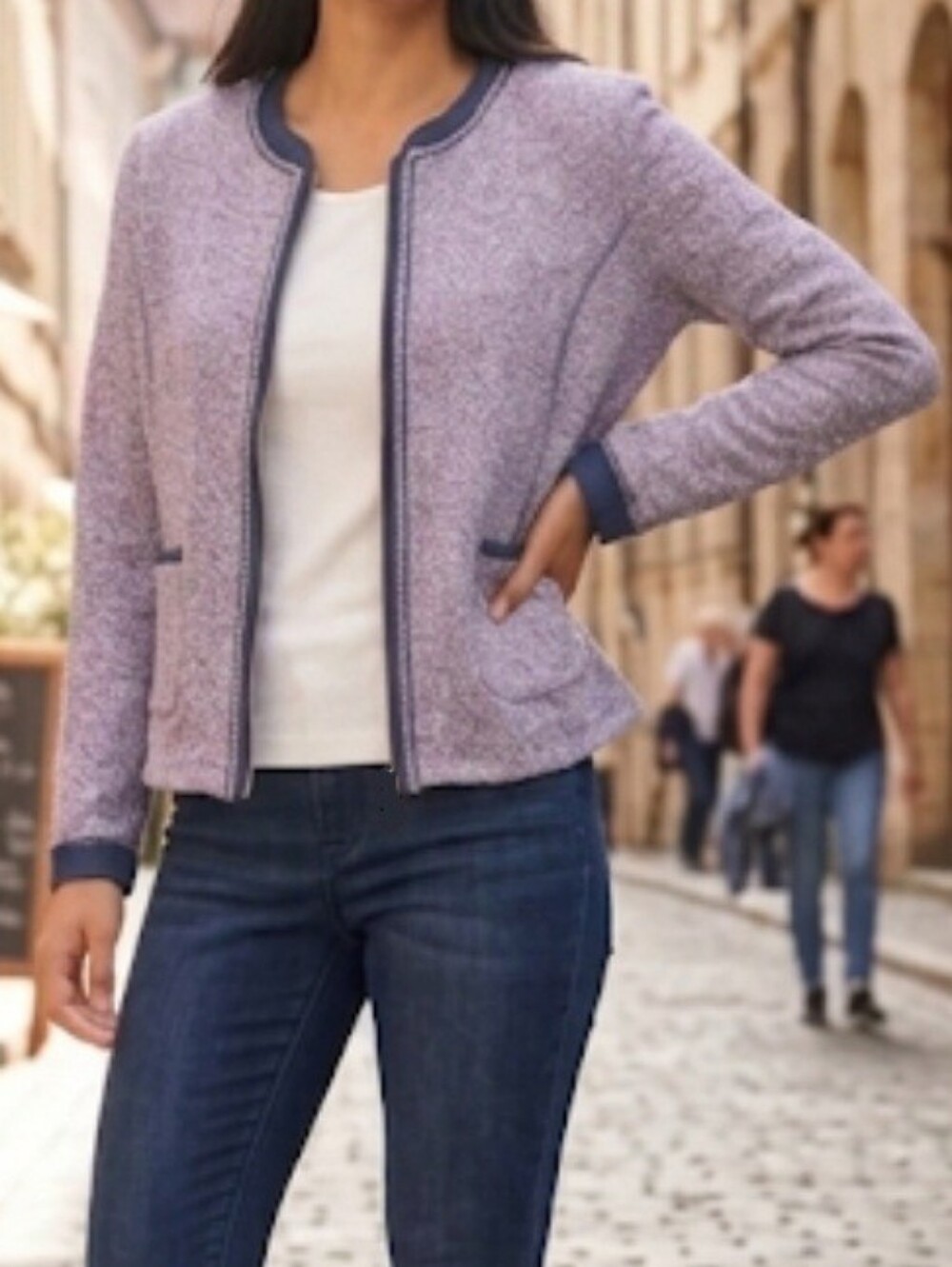 Maison Jules Tweed with Denim Trim Open Front Blazer